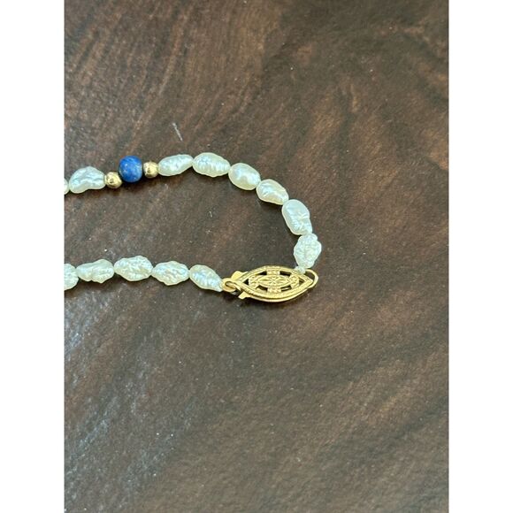 Vintage Rice Pearl Bracelet 12k gf clasp and lapis beads - Picture 3 of 3